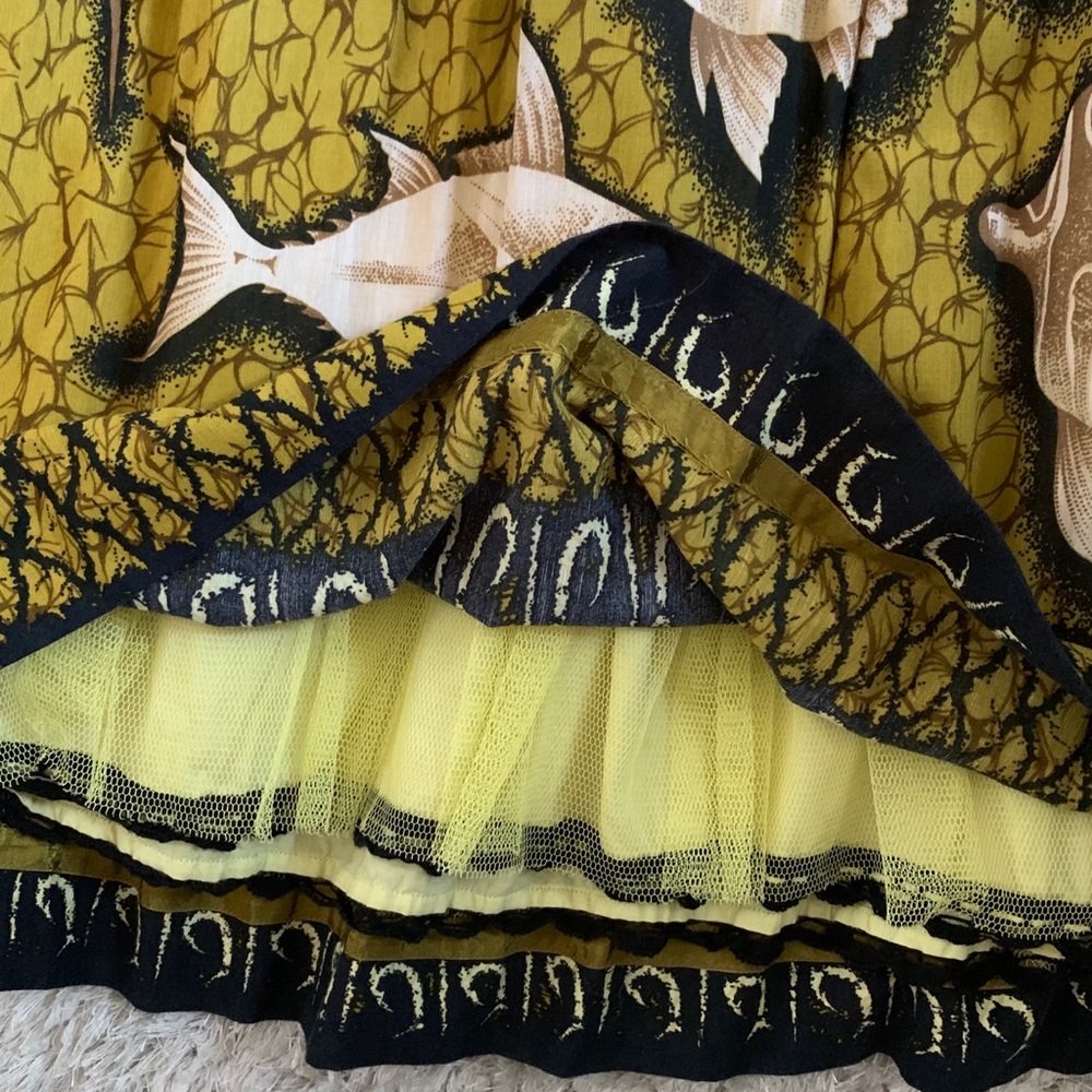 Anthropologie Strapless Yellow Green Fish-Print Dress - Picture 9 of 10